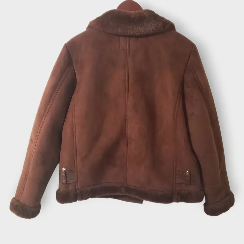 NWT Maurices Faux Suede + Fur Moto Jacket Brown Asymmetrical Zip Sz Lg Bikercore